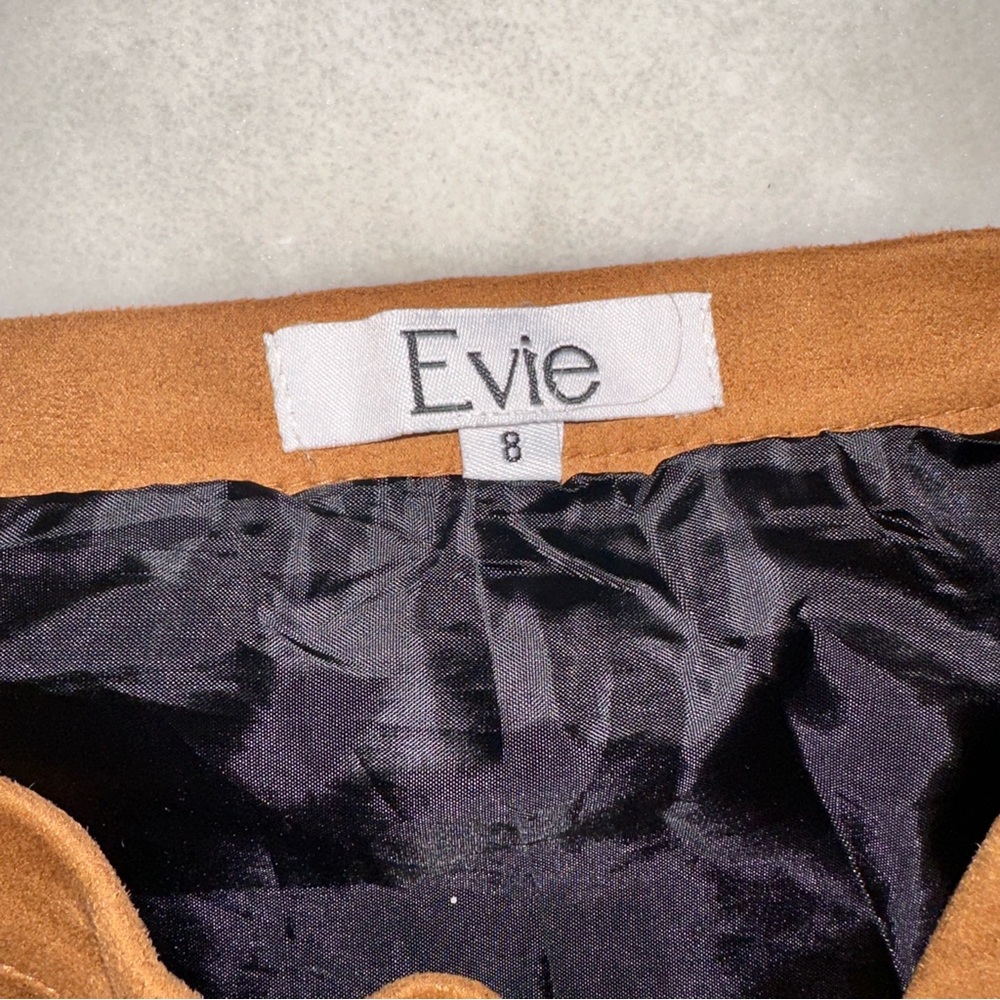 Evie Embroidered Faux Suede Brown Mini Skirt Size Small - Picture 4 of 6